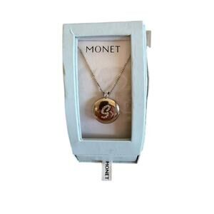 Monet Initial S Necklace Gold Tone Pendant Clear Rhinestone Letter Monogram NIB